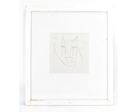 Pablo Picasso (Spanish 1881-1973) A limited edition engraving depicting a head of a bull,  with gallery label to the reverse,