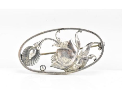 A mid 20th century Georg Jensen Danish sterling oval floral brooch, designed by Gundorph Albertus,  model no. 274, comprising