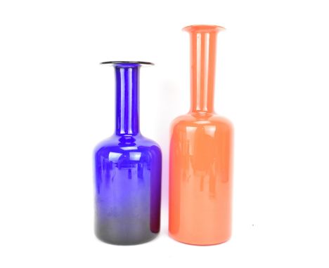 Otto Brauer (1911-1984) for Holmegaard, 'Gulvvase' glass bottle vase in blue, circa 1960s, Unmarked, 30cm, together with a si