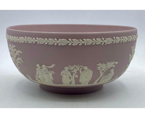 A vintage wedgwood style jasper ware 'lilac' bowl, stamped (9.5x20 cm).