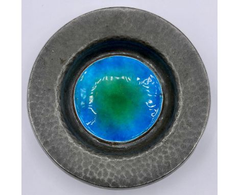 A Tudric pewter and enamel dish made for Liberty