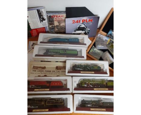 Seven boxed model locomotive trains 1:100 approx. ( A4 Class "Mallard", Duchess LMS, Pacific Chapelon Nord, PLM Mountain Clas