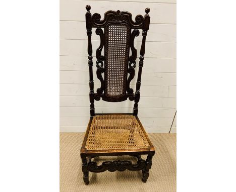 A Charles II style dining chair with caned panel back and caned seat 