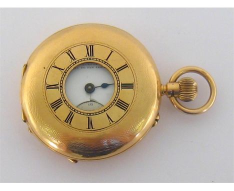 A late Victorian 18 carat gold half hunter ‘Greenwich Lever’ pocket watch by Kendal & Dent, the four piece case hallmarked Ch