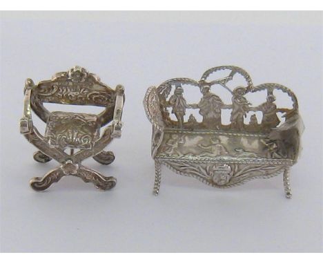 A German silver toy Renaissance revival folding chair with English sponsor and import marks for J. G. Piddington, London, 190