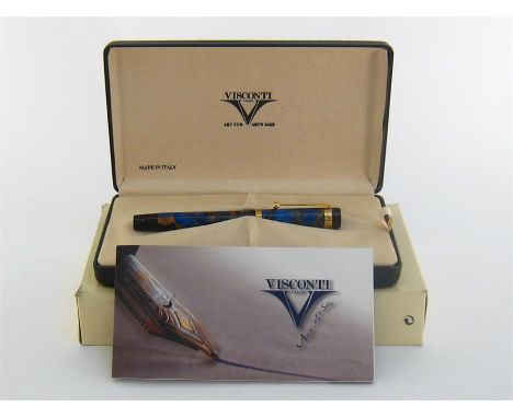 VISCONTI, Ponte Vecchio, a blue and gold resin limited edition fountain pen, no.889/1345, with fine 18 carat gold nib, and pi