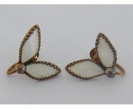 A pair of 1940s Norwegian silver gilt and enamel ear clips by Bernard Meldahl, Oslo, designed as berry and sprig, with white 
