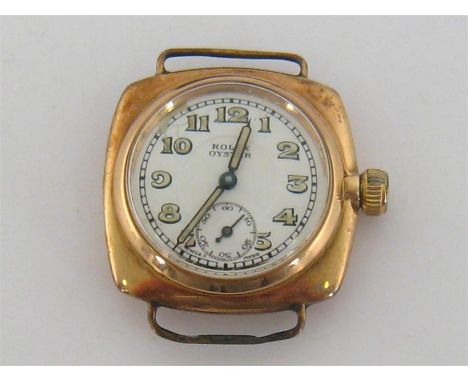 ROLEX, Oyster, a 1930s 9 carat gold cushion case manual wind wristwatch, ref. 9081 no. 32743, the case back import marked Gla