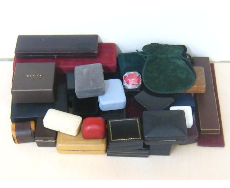 A group of 32 jewellery boxes, for bracelets, cuff-links, rings etc. includes one by Gucci, one by Pierre Cardin, one titled 