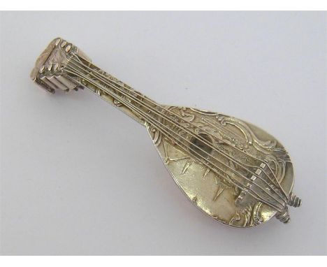 A Dutch silver novelty scent bottle in the form of a mandolin, with Dutch date letter for 1891 and additionally English impor