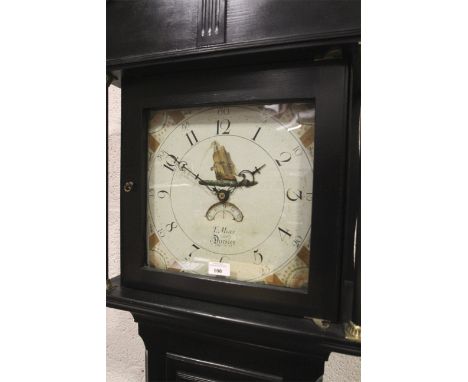 A thirty hour longcase clock. With painted and enamel dial signed 'T. Mear Dursley', with painted Arabic numerals, date apert
