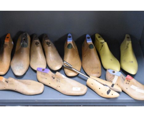 Twelve vintage shoe trees.