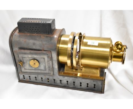 A Victorian magic lantern, with case.&nbsp; Cable removed for safety.