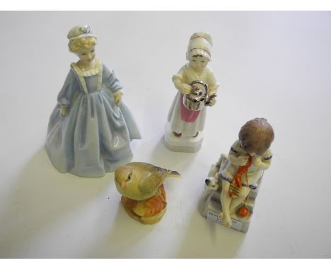 Four Royal Worcester figurines to include 'Polly put the kettle on' and 'Saturday's Child works hard for a living'.