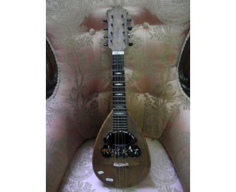 A mandolin by Luigi Dorigo with tortoiseshell and mother of pearl inlaid decoration.
