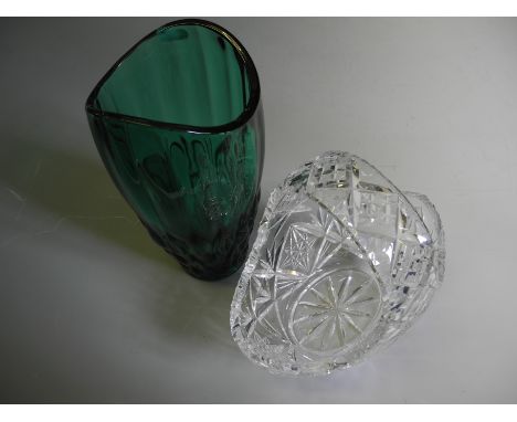 A box to include a variety of glassware, a HM silver back brush comb set and silver sugar tongs.