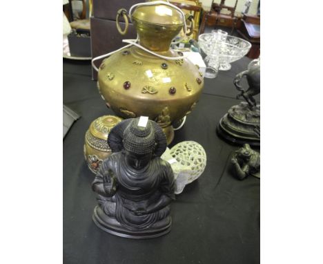A selection of Eastern style items to include oriental Buddha figure, elephant and embellished lamp.