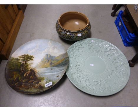 Victorian Glazed Stoneware Bowl with various marks to base including date 1881 togegther with Windsor & Newton Circular Tin P