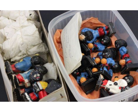Two boxes of vintage Robertson's Golly figures to include; bandsmen and footballers