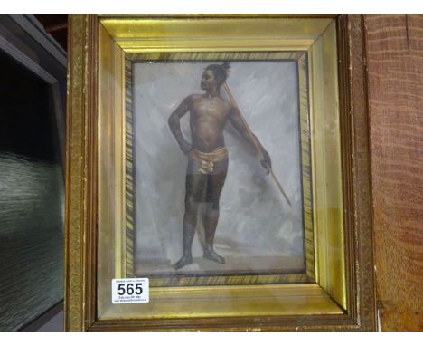 Oil painting portrait of an African Warrior holding a spear