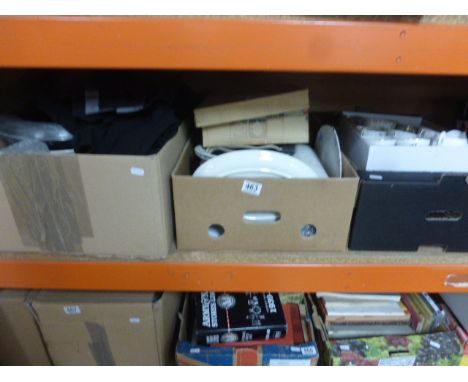 Three Boxes of Mixed Items including Ceramics and a Vintage Graduation Gown