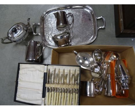 Good Lot of Silver Plate including Three Piece Tea Services, Mappin and Webb Military Issue Milk Jug and Sugar Bowl, Coffee P