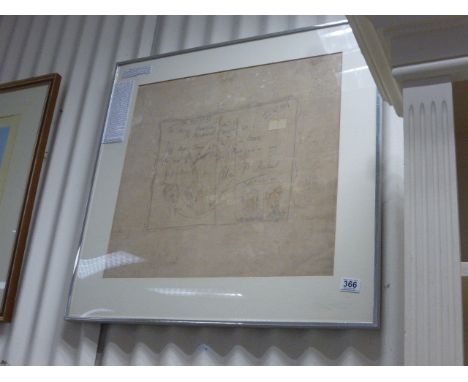 GL Stampa (1875-1951) Humorous cartoon sketch in pencil on cloth 'Pay George Stampa (Yes Him!) on order the sum of one pound 