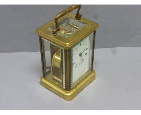 Large size vintage brass carriage clock & key marked VR Brevett Paris