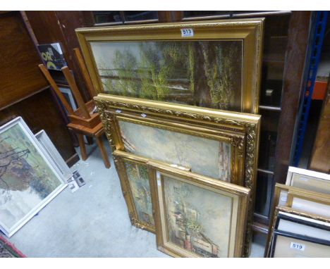 Two Gilt Framed Parisian Scene Oil Paintings on Board by Caroline Burnett Marie Charlotte Oil on Board plus Two Gilt Framed O