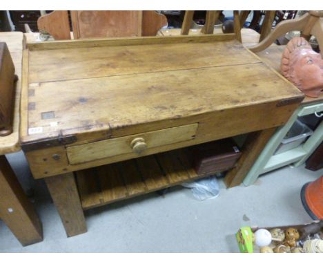 Vintage pine kitchen work table with single drawer