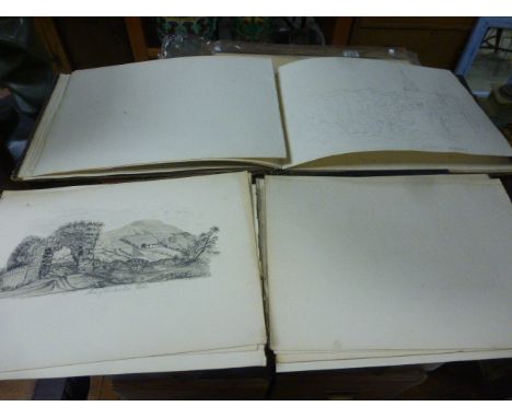 Two 19C sketch books containing a large selection of landscape botanical etc pencil watercolour