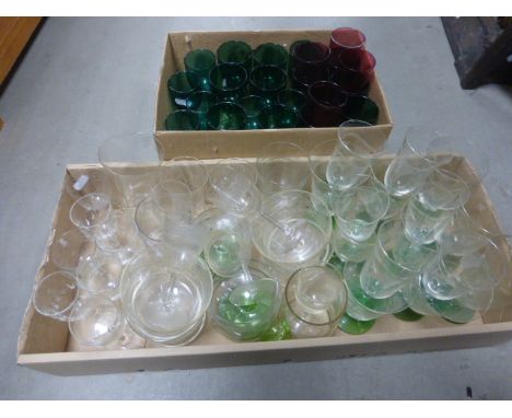 Collection of 19th and 20th century Drinking Glasses and Bowls including Green Glass and Ruby Glass