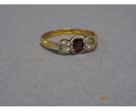 22ct Gold diamond & ruby ring