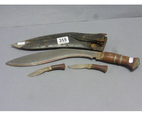 Vintage Kukri knife with sheath and 2 smaller blades