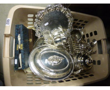 Good Lot of Mixed Silver Plated Items including Victorian Three Piece Tea Set, Two Lidded Tureens, Salver, Toast Rack, Ladle,