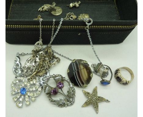 Two vintage paste necklets, a filigree bracelet, etc., with jewellery box