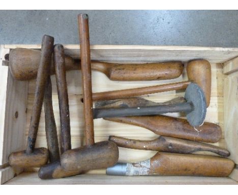 Ten wooden lead working tools