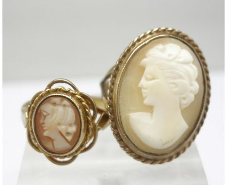 Two 9ct gold cameo rings, weight 7.9g, both size M