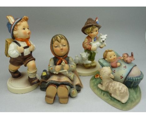 Four Hummel figures including Frisky Friends and one other Goebel figure