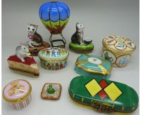 Nine trinket boxes including Halcyon Days and Limoges