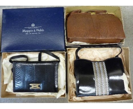 Three lady's vintage handbags, two Mappin & Webb and one Van-Dal, boxed