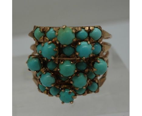 A 14ct rose gold and turquoise articulated ring, weight 6g, size M