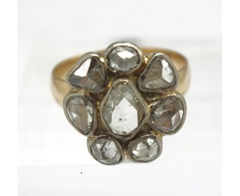 A 19th Century French 18ct rose gold and diamond cluster ring, approximately 1ct diamond weight, weight 4.3g, size M