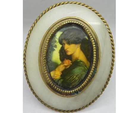 A gilt metal mounted portrait picture, the mount marked Harry Grant, Torquay, height 14.5cm