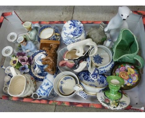 Assorted items including blue and white china, Goebel, Royal Doulton, etc.