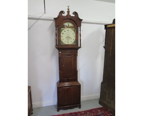 A 19th century mahogany and oak 8 day longcase clock with a 14 inch painted dial, signed Helliwell Leeds - no weights or pend