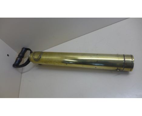 A 19th century brass Merryweather hand fire pump with inscribed plate Merryweather and son, fire engine makers - 50cm high up