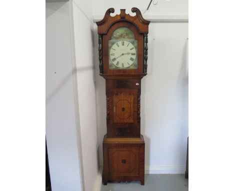 A 19th century mahogany and oak 30 hour longcase clock with a painted arched 14 inch dial, signed WM Hargraves Settle, no wei