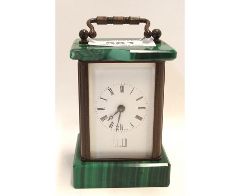 A miniature Dunhill carriage clock with malachite to top and base, 8cm high (chipped) Condition Report: Available upon reques