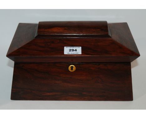 A Victorian rosewood tea caddy with hinged lid and turned feet, 32cm wide Condition Report: Available upon request
